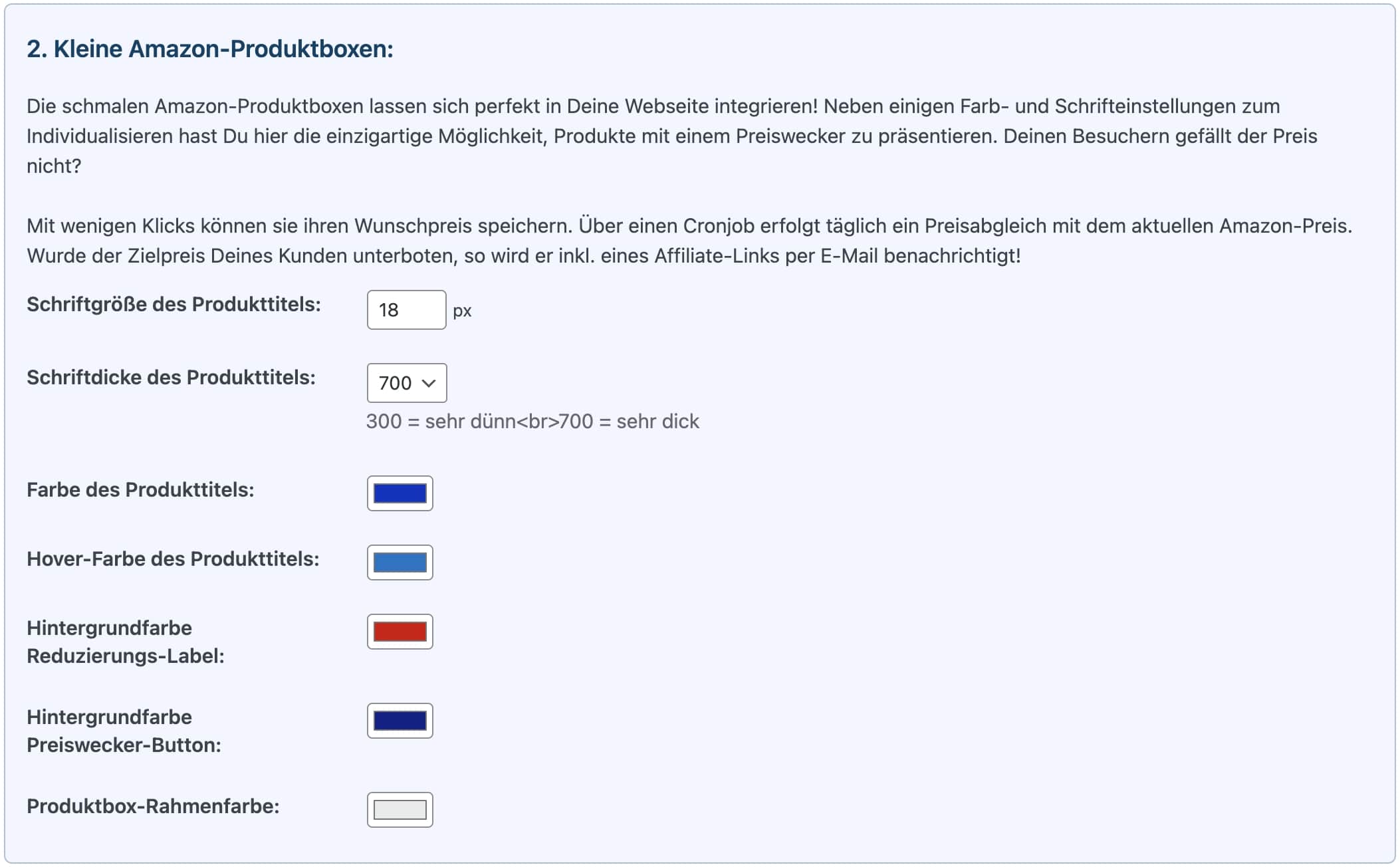 Boxyfy WordPress Backend Ansicht für Einstellungen Amazon Produktbox mit Preiswecker Boxyfy WordPress Backend Ansicht für Einstellungen Amazon Produktbox mit Preiswecker